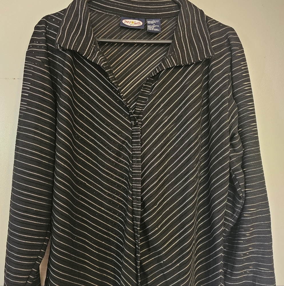 Zoey Plus Beth Black Striped Button-Up Shirt
